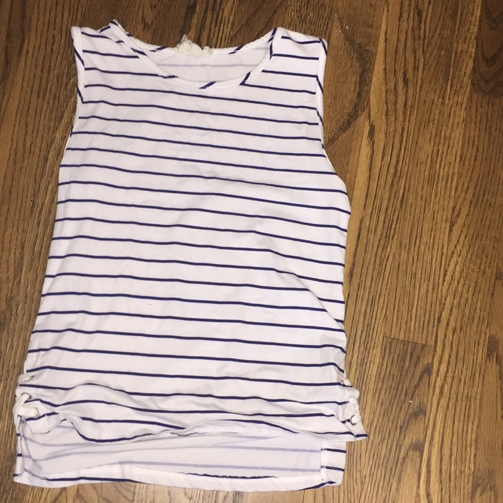 Navy/white stripe tank with lace up on the sides.